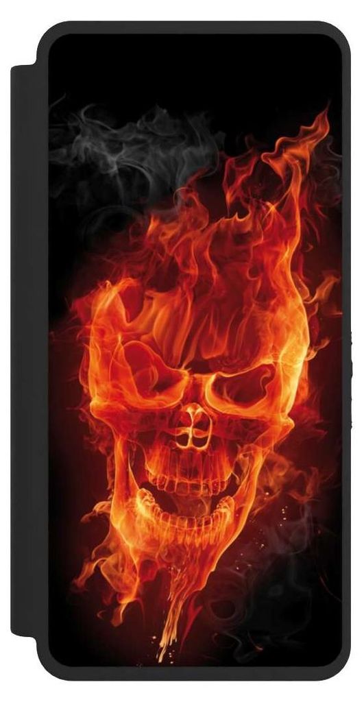 NIVOCASE Klapphülle für Samsung Galaxy S26 Ultra Handyhülle aus Kunst Leder NIVOflip schwarz Feuer Schädel Totenkopf