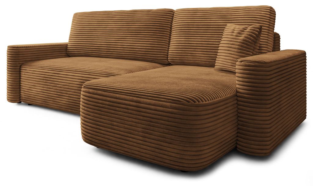 Masseno Ecksofa NERI T mit Schlaffunktion L-Form, Sofa mit Bettkasten, Wohnzimmersofa, Couch, Soffa, Bettsofa, Couchgarnitur- Orange, TILIA 56