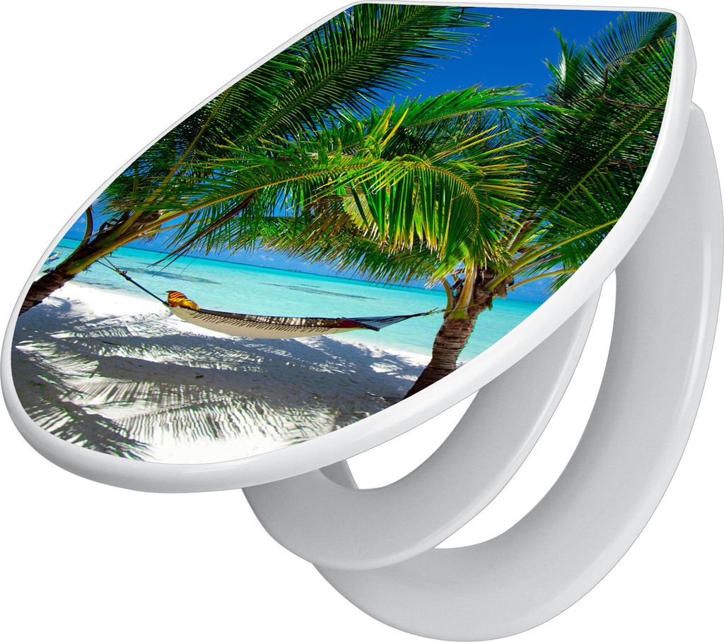 banjado Familien WC Sitz mit Absenkautomatik 37x44,5x5cm -Strand - Klodeckel/Klobrille mit kindersitz aus hochwertigem Polypropylen - universeller ...