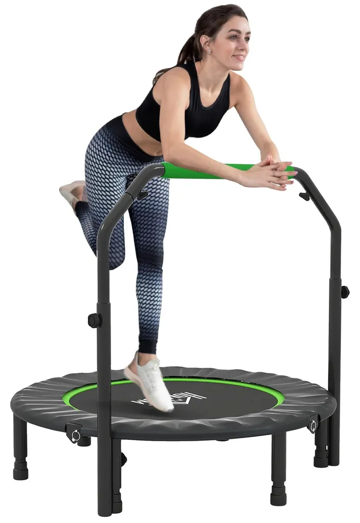 Trampoline de fitness pliable noir avec poignée réglable sport cardio