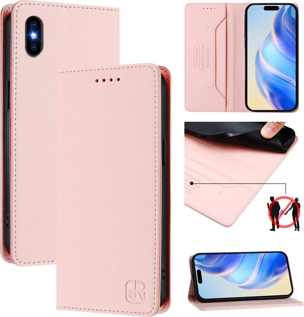 Lederhülle für iPhone XS Max Hülle Flip Brieftasche Kartenfächern Ständer Schutzhülle Pink