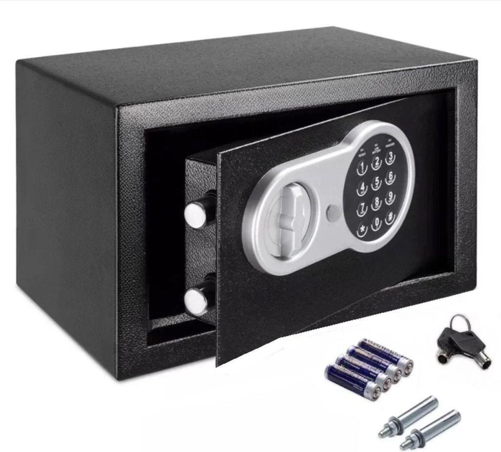 Safe Tresor für Zuhause 5L | Stahltresor mit Zahlenschloss | Möbeltresor Schwarz 20x19,5x30,5 cm | Sichere Aufbewahrung für Wertsachen