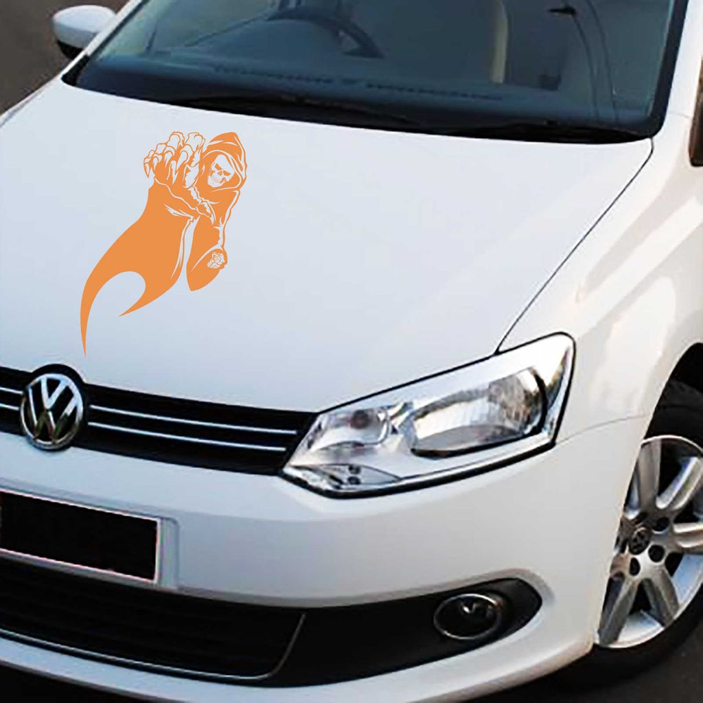 Aufkleber - Autoaufkleber "Reaper" Skull 80cm x 42cm orange - Tuning Carystyling Heckscheibe Auto