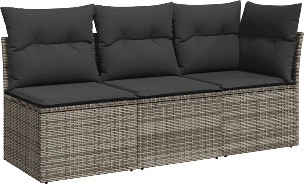vidaXL Gartensofa mit Kissen 3-Sitzer Grau Poly Rattan Produktbild 4