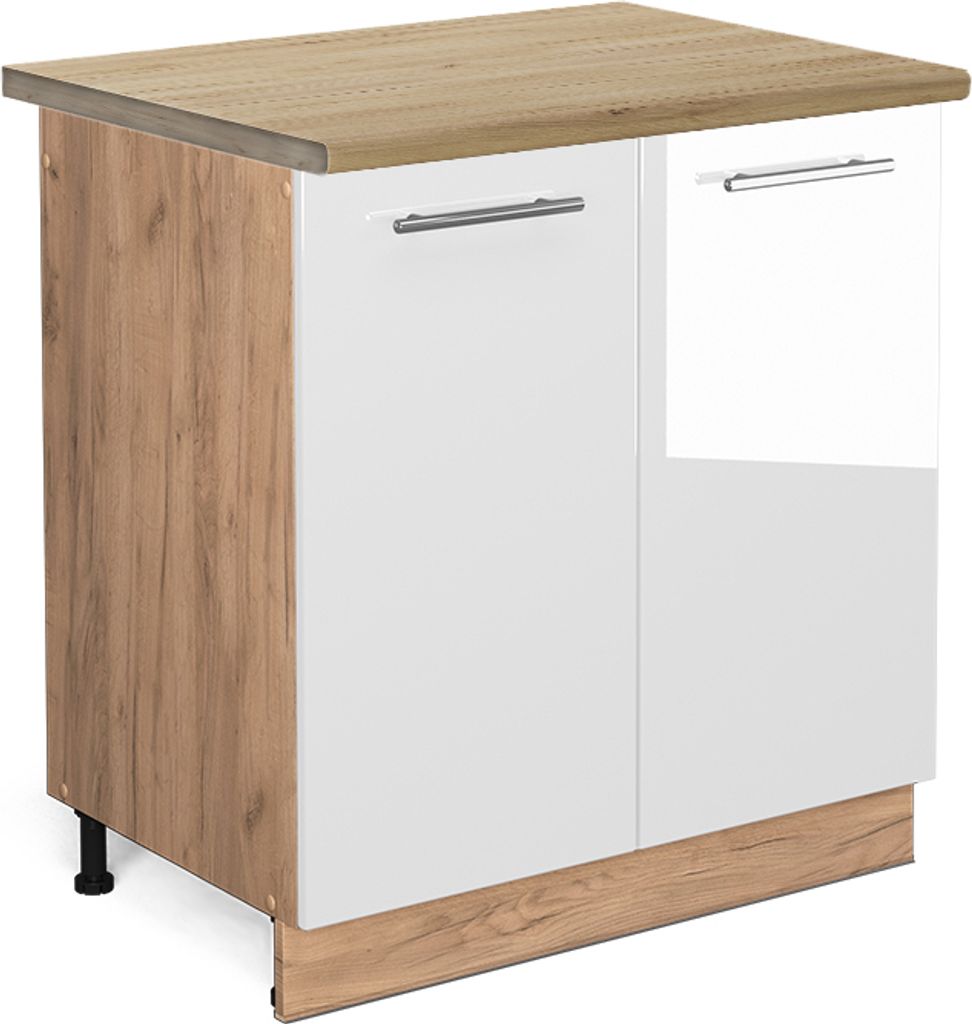 Spülenunterschrank Vicco Fame-Line Weiß Hochglanz 80 cm , AP Eiche, Model 46170