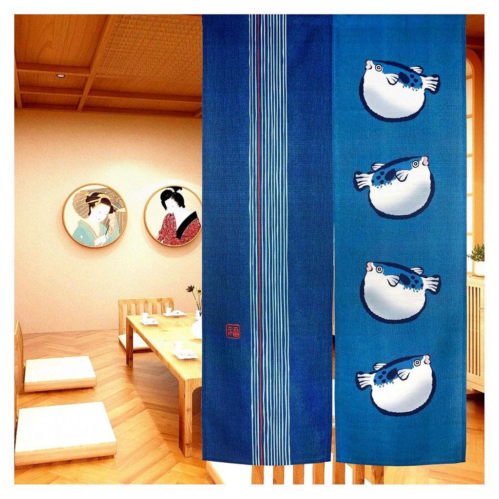 Japanische Gardinen Noren Lange Vorhänge Türvorhang Tapisserie für Heimtextilien Raumteiler, Blau 85 x 150 cm