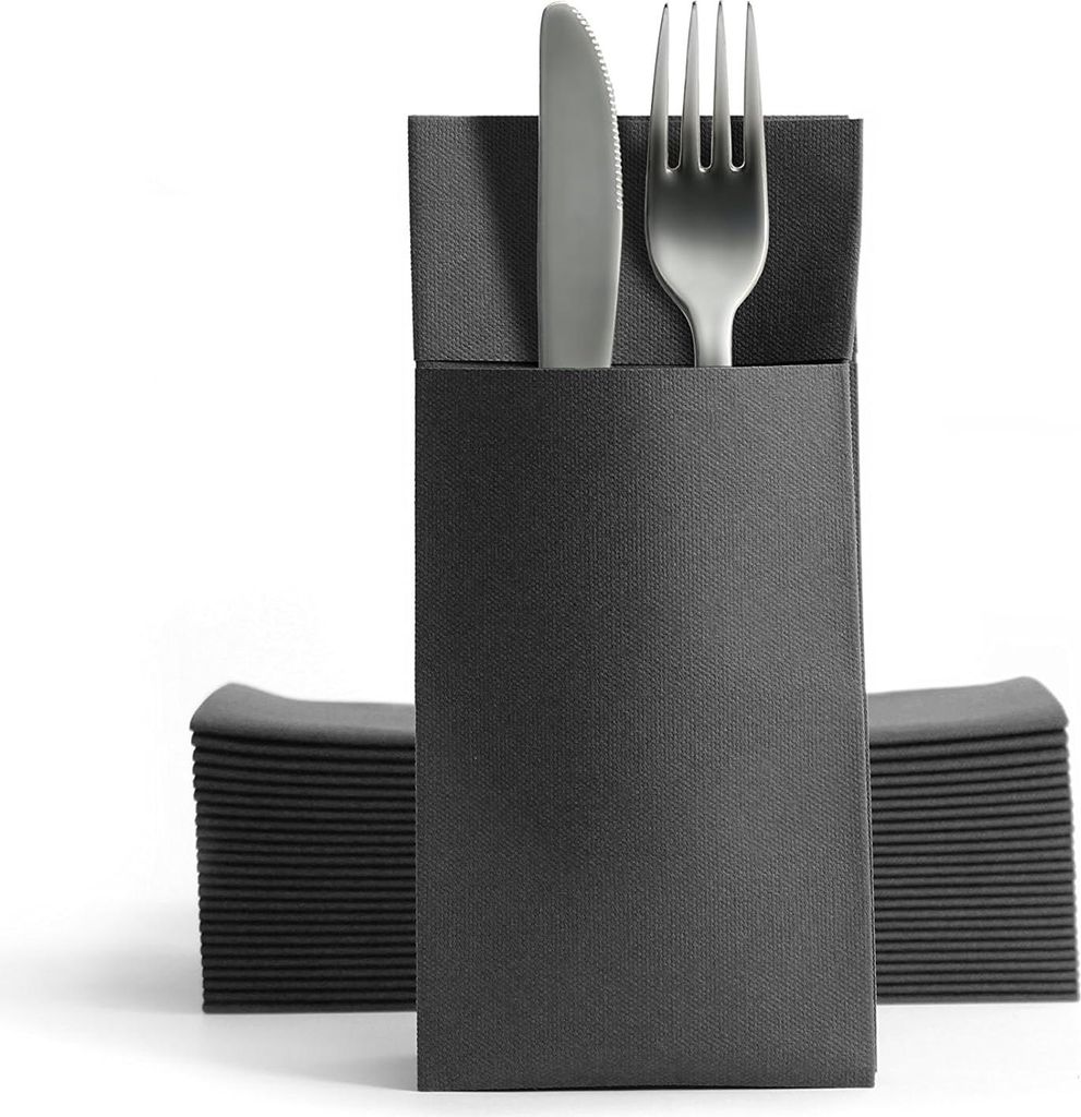 CHIC Airlaid 50 Besteckservietten - Schwarze Bestecktaschen - Hochwertige Einwegservietten - 39x40cm Servietten Papier