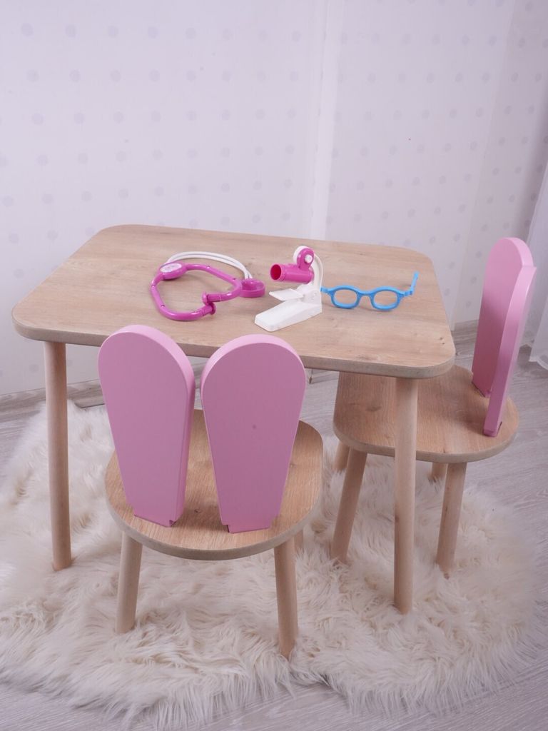 Skye Decor, Bunny Two Chair Set - Pink, Brown, Tischset für Kinder, Rosa, 100 % MDF, 50 x 45 x 60 cm