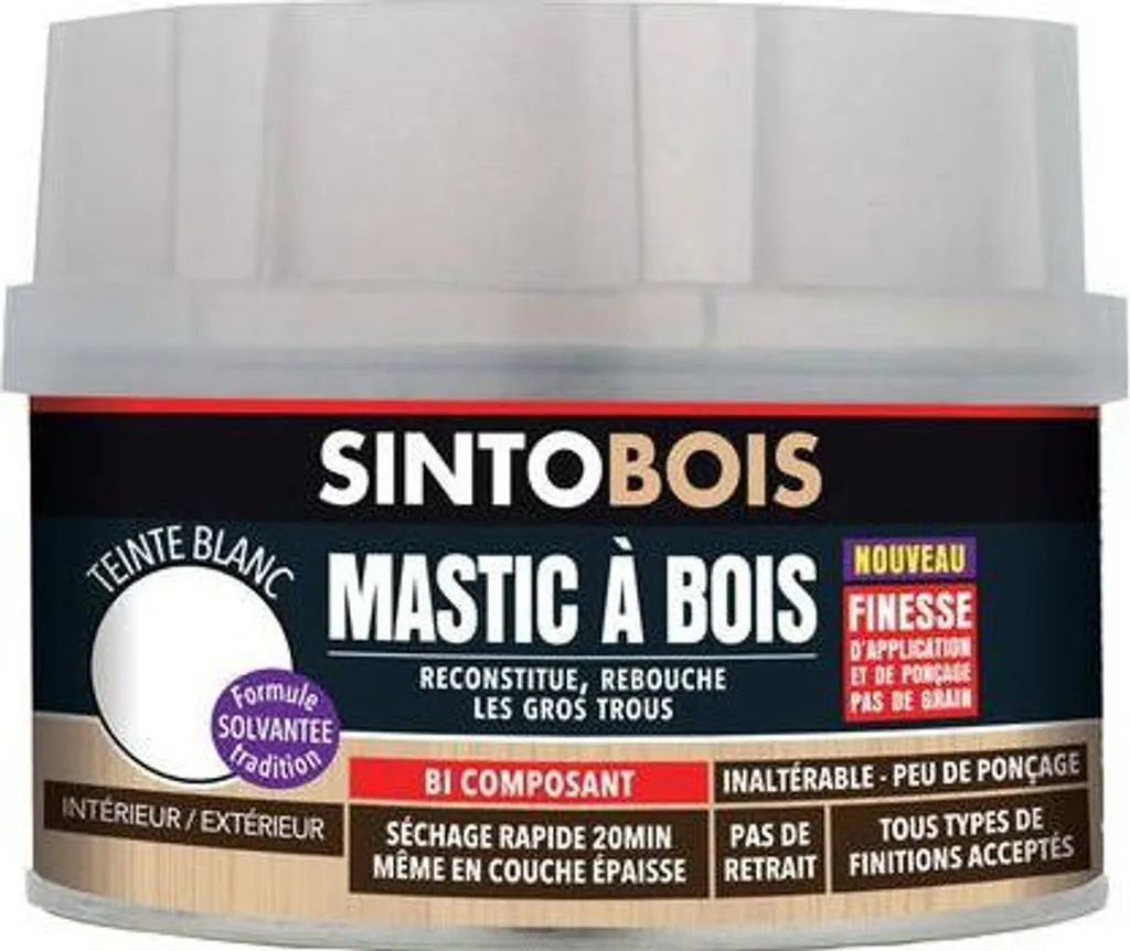 Mastic SINTOBOIS FIN Blanc 500 ML - Réparation Bois 33891 Haute Qualité
