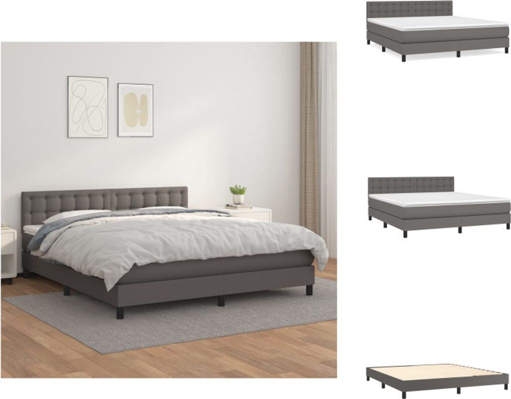 vidaXL Boxspringbett mit Matratze Grau 180x200 cm Kunstleder - Betten & Bettgestelle
