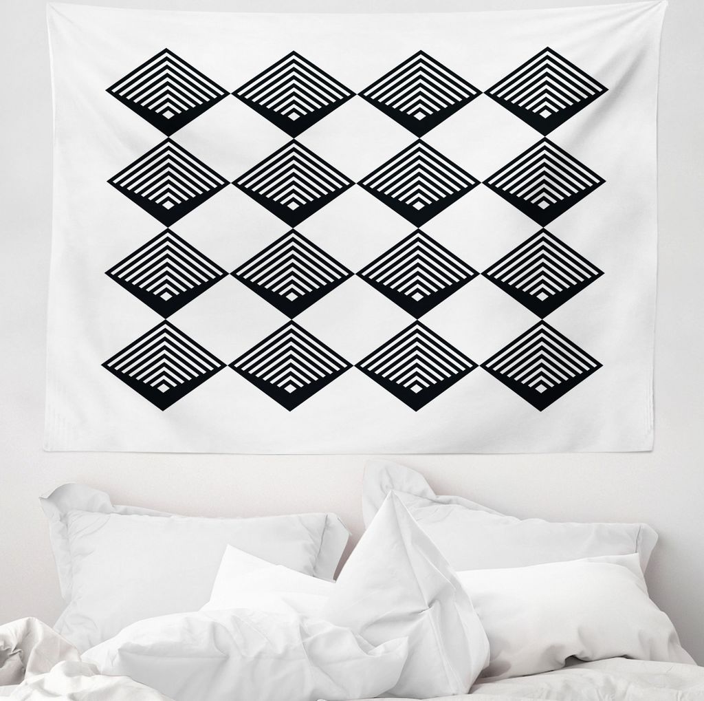 ABAKUHAUS Schwarz und weiß Wandteppich, Art Deco-Quadrate aus Weiches Mikrofaser Stoff Waschbar ohne Verblassen Digitaldruck, 150 x 110 cm, Schwar...