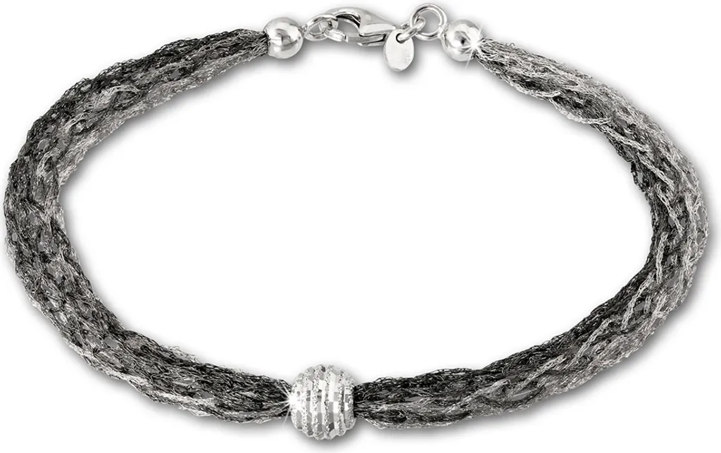 Bracelet Boule Argent 925 Massif 20,5cm Noir SilberDream Design Femme
