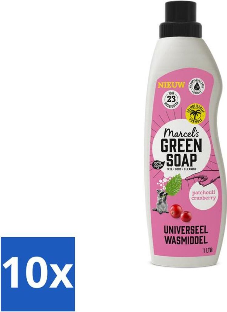 Marcel's Green Soap – Flüssigwaschmittel – Patchouli & Cranberry – Wirksam & Natürlich – 23 Wäschen – 1 Liter - Vorteilspack - 10 Stücke