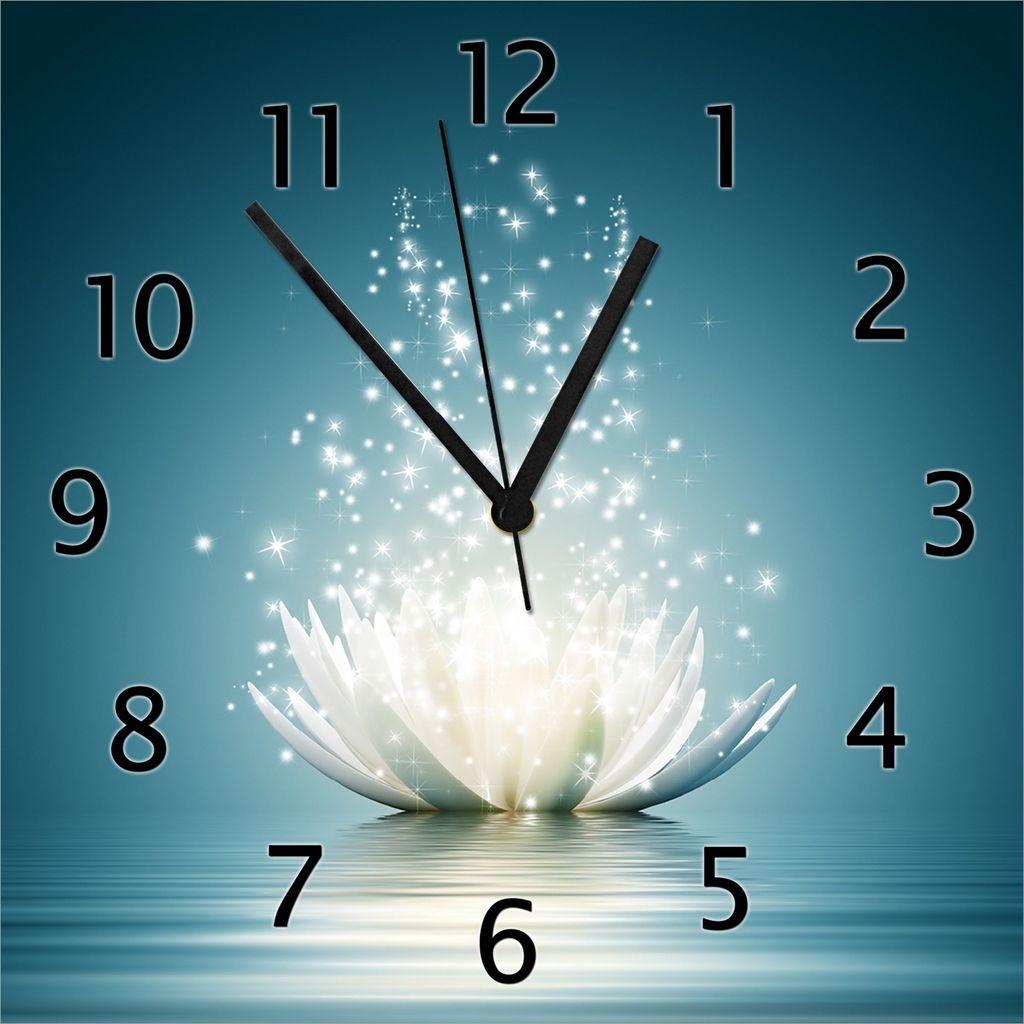 Wallario Design Wanduhr Lotosblüte auf Wasser aus Echtglas, Größe 30 x 30 cm