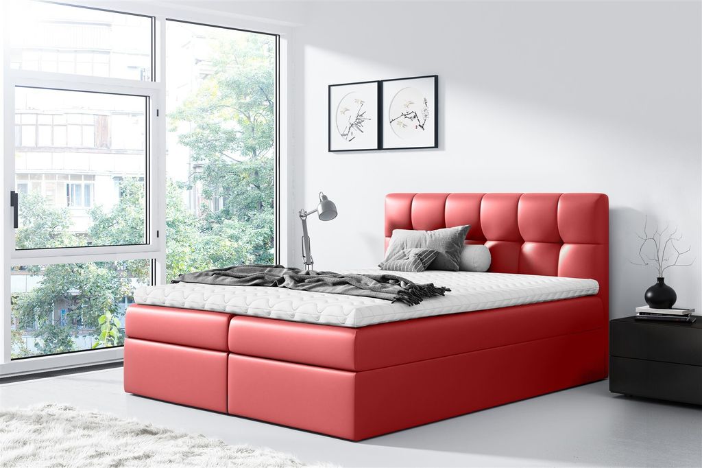 Boxspringbett Schlafzimmerbett CARMEN 200x200cm Kunstleder Rot