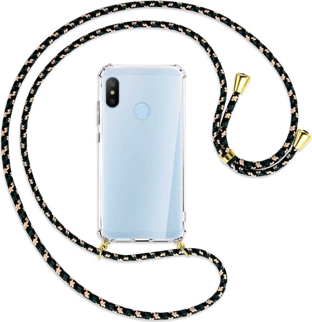 Handykette Backcover-Schutzhülle mit Band (Metall goldfarben) für Xiaomi Mi A2 Lite - camouflage