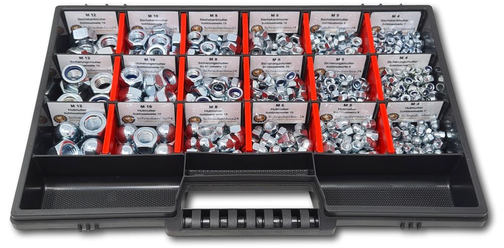 Muttern Sortiment M4-M5-M6-M8-M10-M12 554 tlg. Schraubenbox Produktbild 