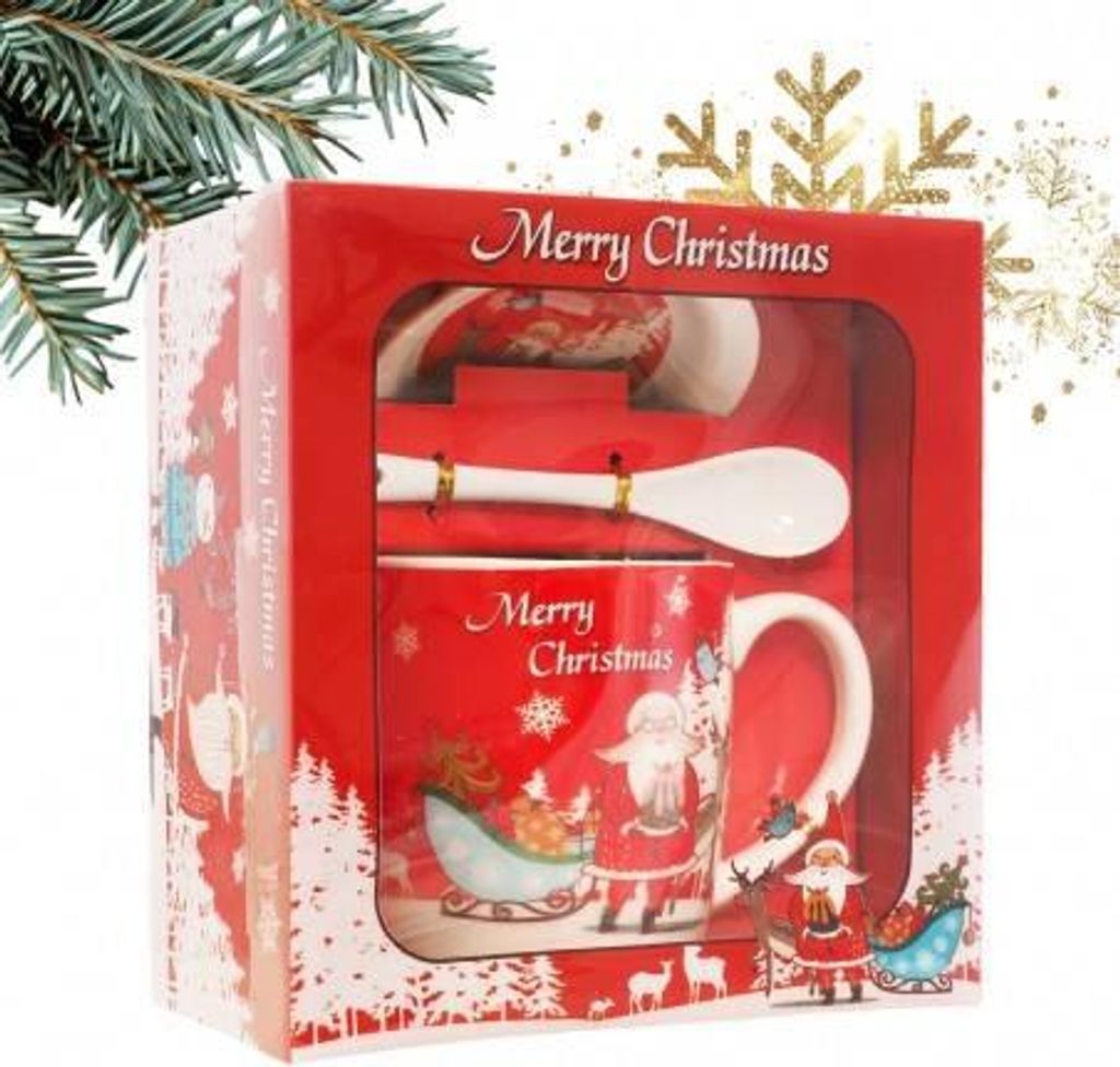 ECARLA Weihnachtstasse mit Untertasse und Löffel in einer Box KB19WZ3 400 ml