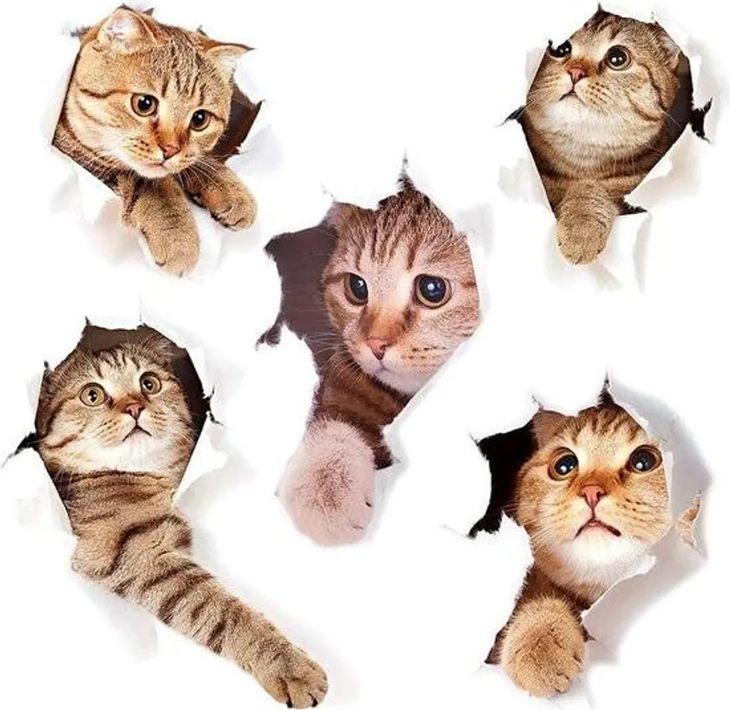 Décoration murale autocollante chat 3D imperméable pour cuisine et WC 20cm