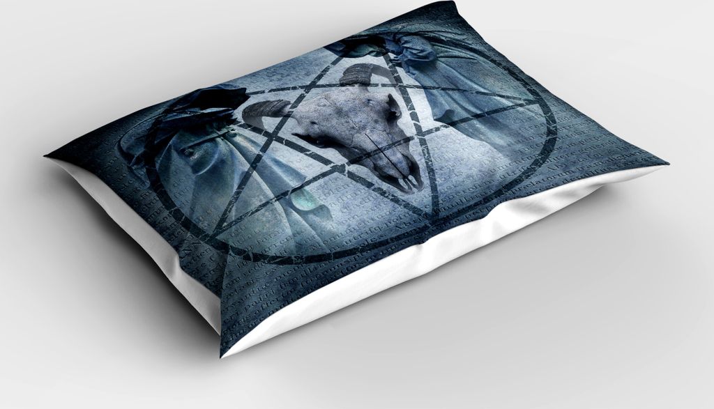 ABAKUHAUS Horror Haus Kopfkissenbezug, Kunstwerk mit Pentagram Icon Ziege Schädel Teufel Traum mit Kapuze Figur Exorcist Bild, 40x80 cm, Blau