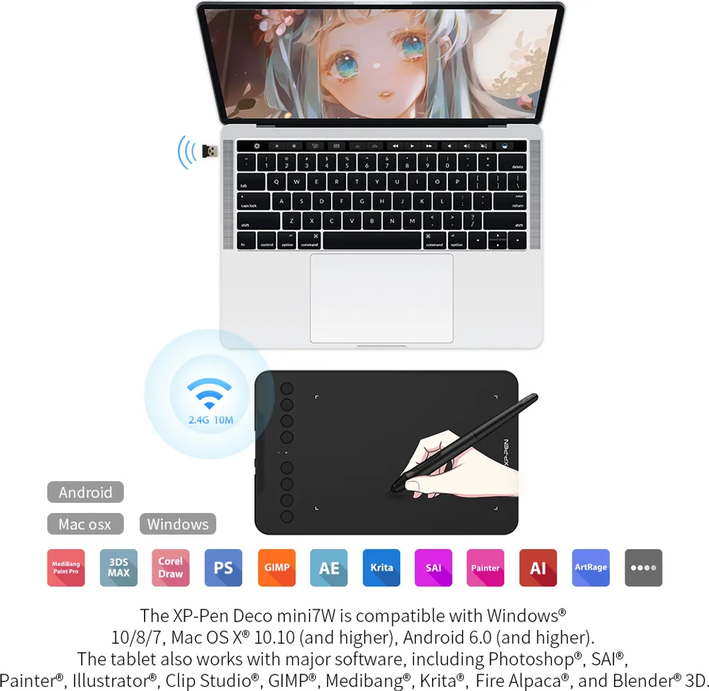Tablette à Dessin Sans Fil Deco Mini 7W XPPen pour PC et Android