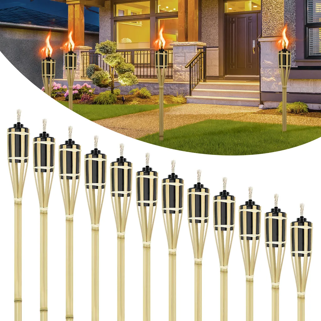 UISEBRT Lot de 24 Torches de Jardin en Bambou 90cm avec Mèche en Coton