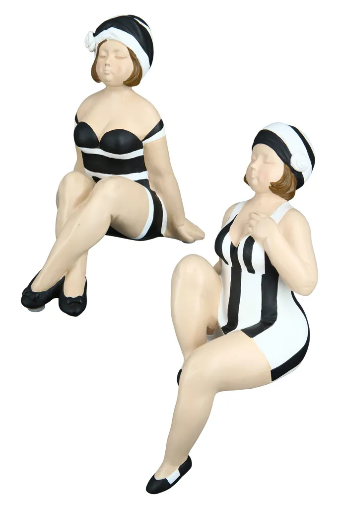 Figurines assises design Becky en résine rayée et à pois 2 pièces