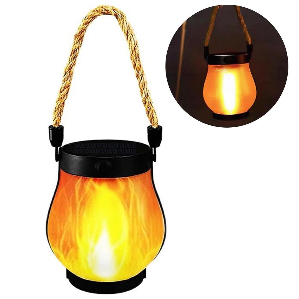 Solarlaterne Für AußEn- Tanzende Flammen Solar Laternen Für DraußEn, Vollstern Solar Laterne- Zum AufhäNgen Aus Hanfseil Mit Ein-Tasten-Schalter
