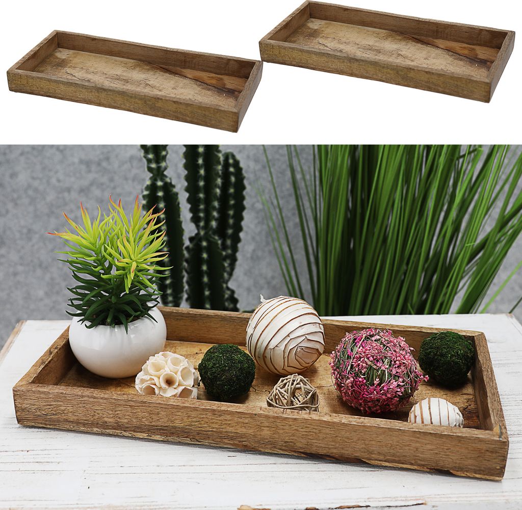 Dekoschale 2er Set Mangoholz natur 40x18x3,5cm Servierschale Tablett Dekotablett Holzplatte Schale