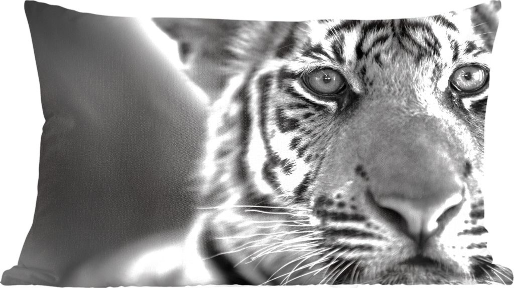 MuchoWow Zierkissen Sofakissen Wohnzimmer Dekokissen 50x30 cm Tiger - Jungtier - Schwarz - Weiß - Wohnzimmerdekoration - Polster mit Photo