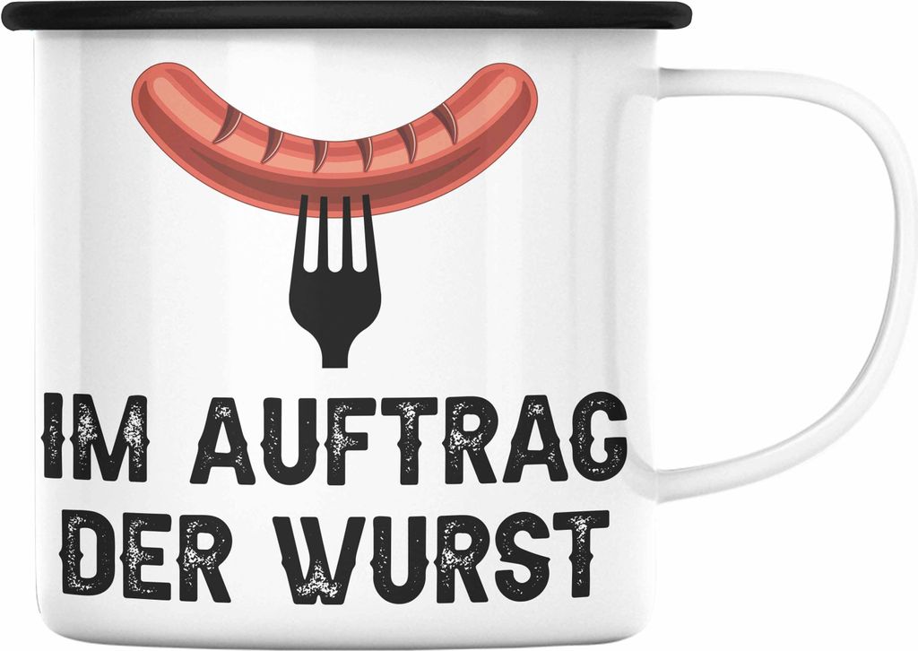Trendation - Grillen Emaille Tasse Geschenk Männer Steak Liebhaber Grillen Geschenkidee Vater BBQ (Schwarz)