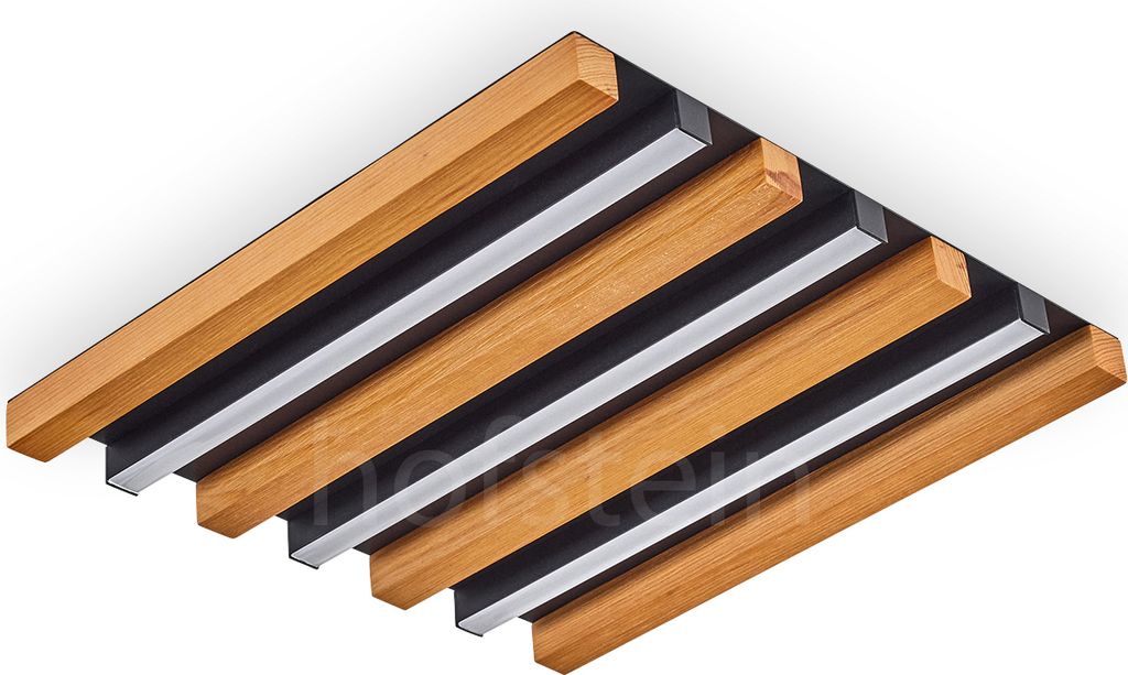 Spirago moderne Deckenlampe aus Metall/Holz/Kunststoff in Schwarz/Natur/Weiß