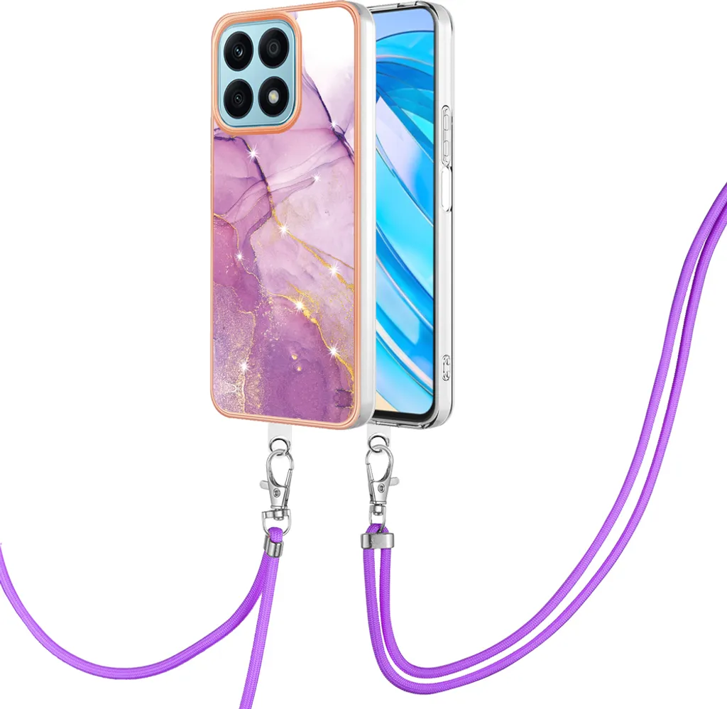 Custodia con cinturino per Honor X8a, bumper in TPU morbido, custodia protettiva, con cinturino regolabile Rosa