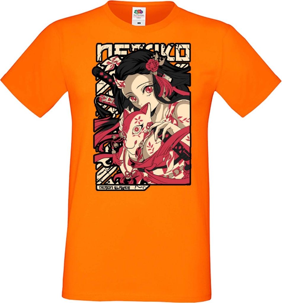 Herren T-Shirt Anime Manga Demon Anime Slayer Nezuko Kamado 04 Nezuko Demon, Man XL / Orange