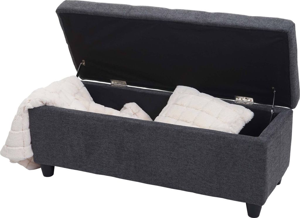 Aufbewahrungs-Truhe Kriens, Sitzbank Bank, Stoff/Textil, 45x114x45cm - dunkelgrau