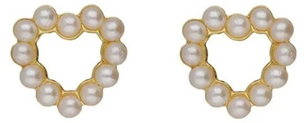 Boucles d'oreilles cœur plaqué or avec perles pour femme élégante