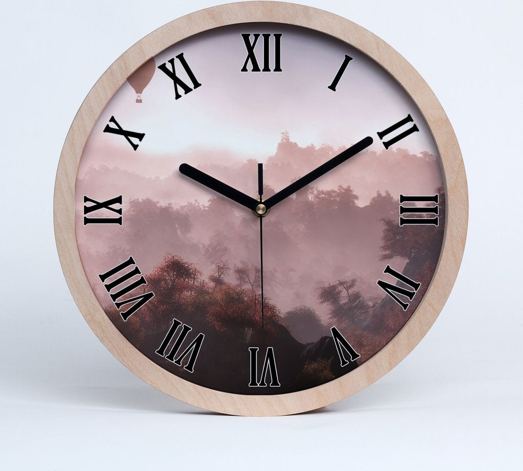 Holzuhr 20fi cm wanduhr - schwarze Spitzen - Ballon einen Wald über