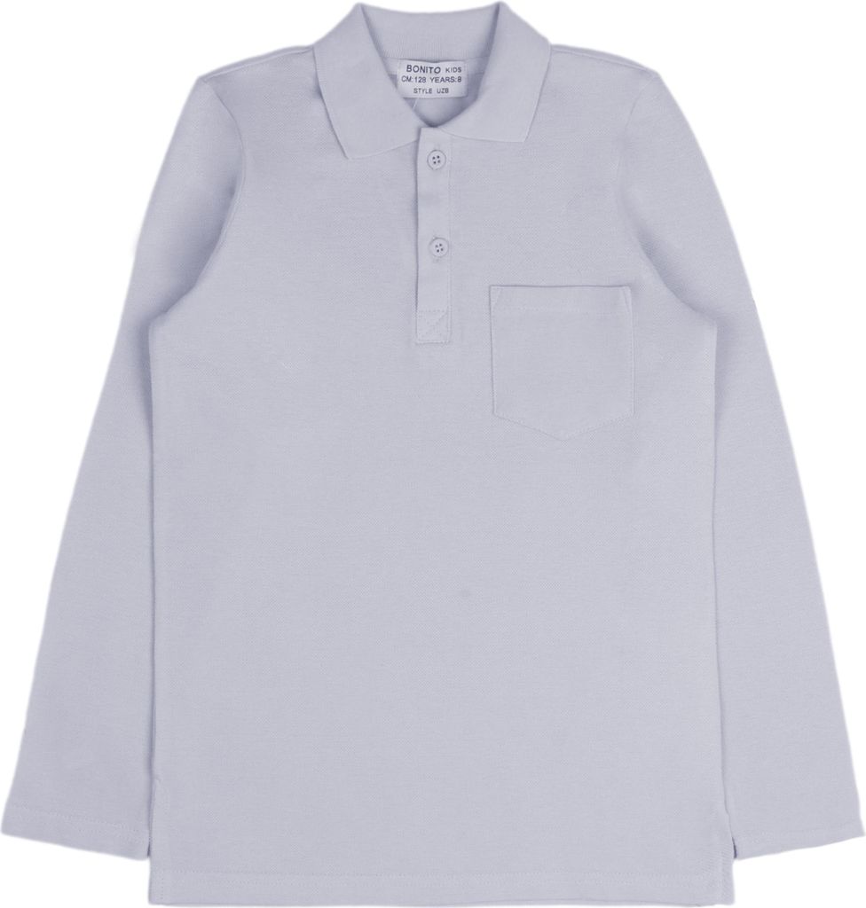 Kinder Poloshirt - grau - Größe 140 - Langarm - 100% Baumwolle