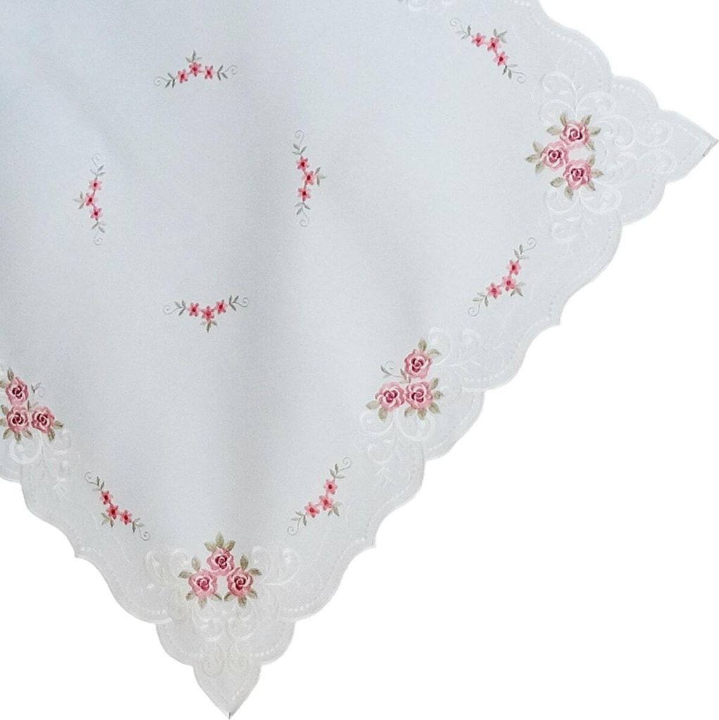 Tischdecke MARGIT Stickerei Rosenmotiv weiß Polyester 85 x 85 cm