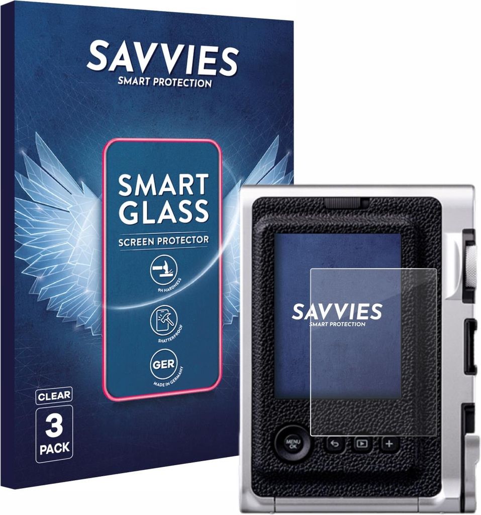 3x Savvies Schutzglas Folie für Fujifilm Instax Mini Evo 9H Panzer Schutzfolie Glas Displayschutz klar transparent