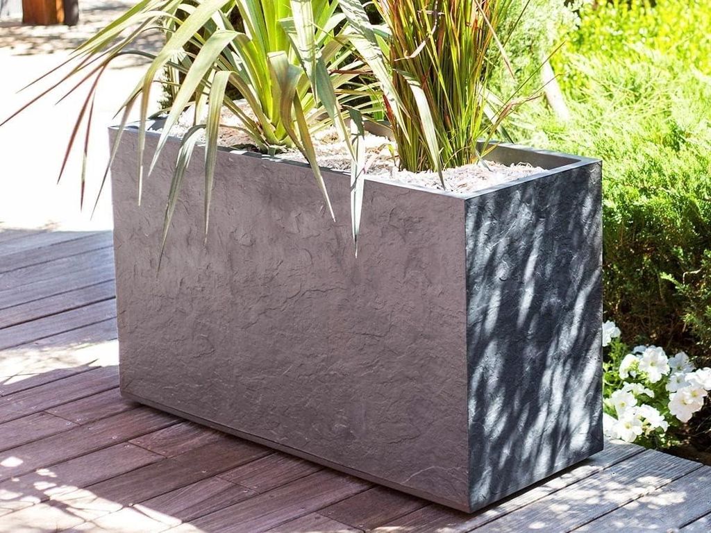EDA - Planter Basalt 98L - Decor Imitatie Beton - Dubbelwandig - Wateropslagzone - 99,5 x 39,5 x H 43,5 cm - Betongrijs
