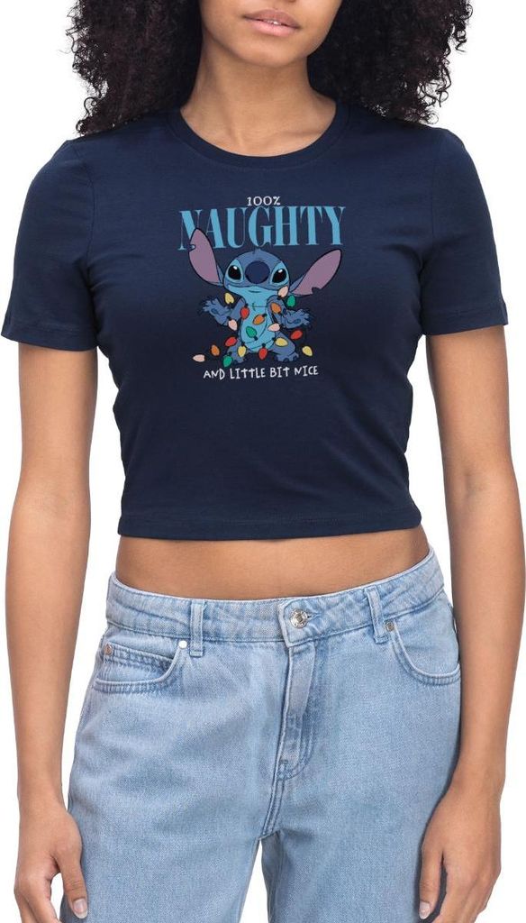 Lilo & Stitch Weihnachten 100% Naughty Crop Top, S, Light Navy