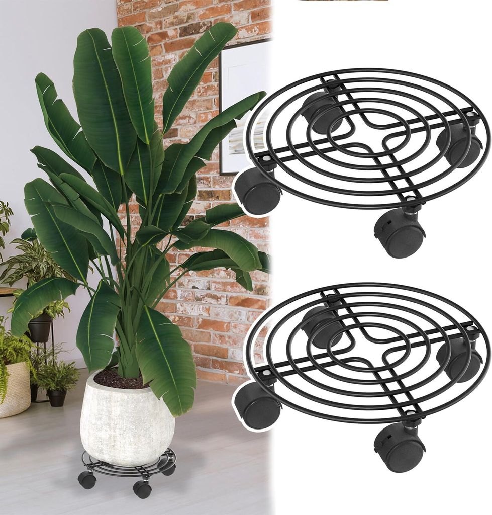 JOIEYOU Pflanzenroller 2 Stück Pflanzen Rollbrett φ30 cm Rund Blumentopf Untersetzer mit 4 Rollen Blumenroller Tragfähigkeit 160 KG, für Außen...
