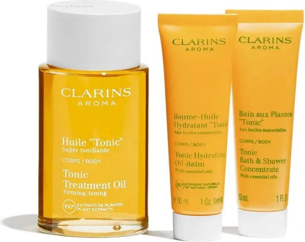 Set Clarins Aroma Aceite Tonic 100ml Gel 30ml Baume 30ml@