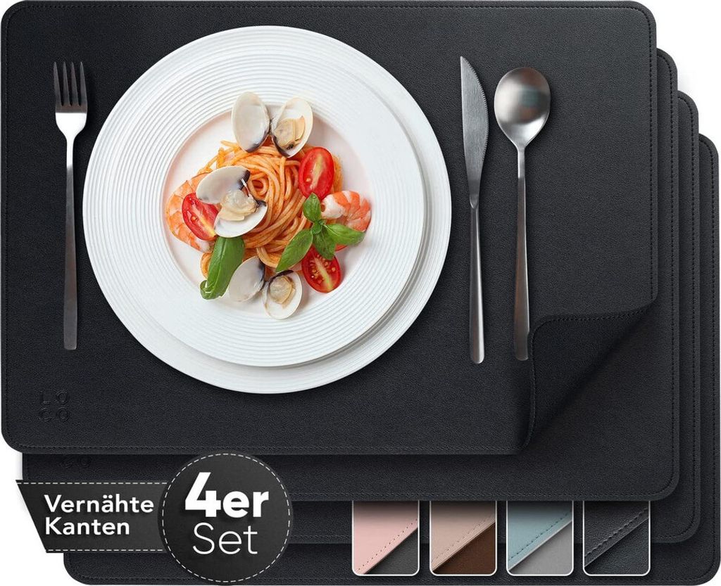 Tischset aus Kunstleder, 4er Set, 44x32 cm, zweifarbig, Produktbild 