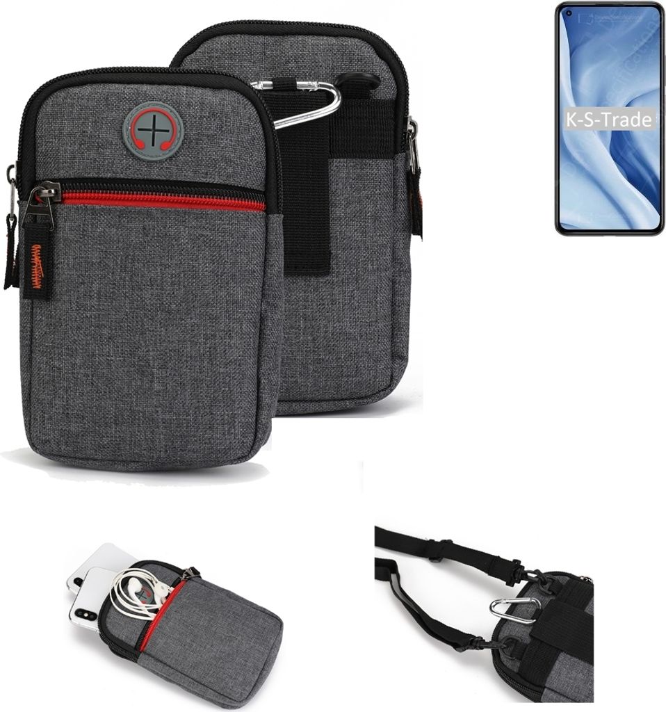 K-S-Trade Holster Gürteltasche kompatibel mit Xiaomi 11 Lite 5G NE Handy Tasche Schutz Hülle grau Zusatzfächer 1x