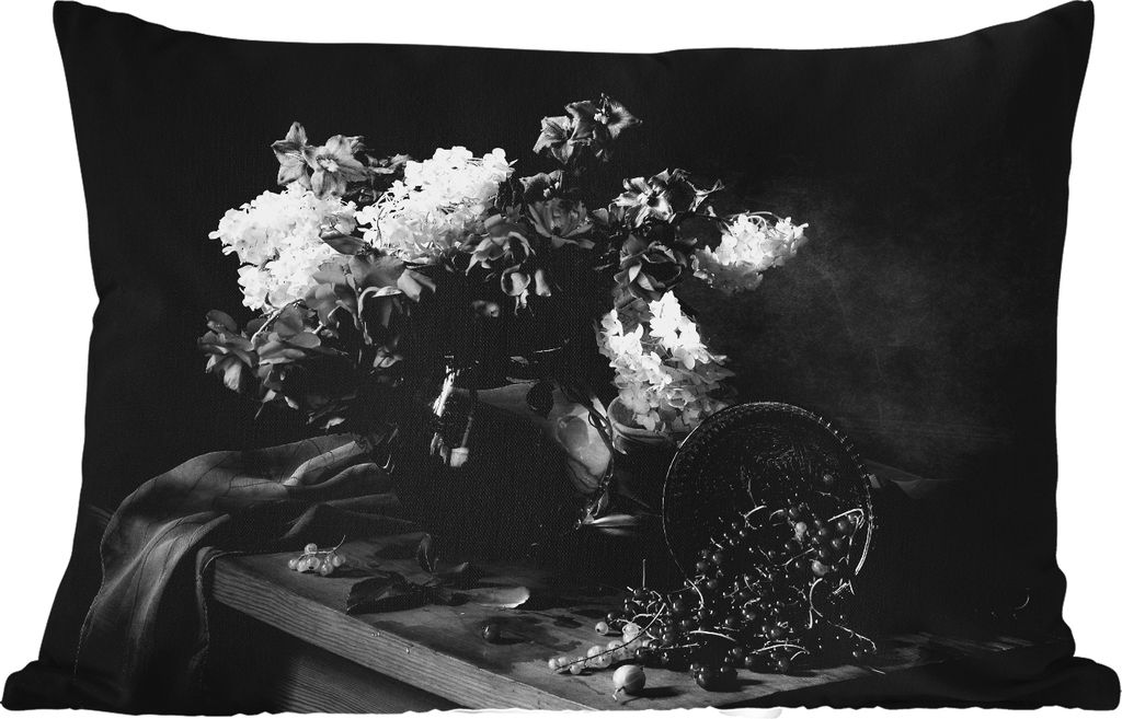 MuchoWow Outdoor Kissen - Stilleben - Kirschen - Schwarz - Weiß - 60x40 cm - Wetterfest - Lounge Kissen - Zierkissen - Kissen für Innenräume