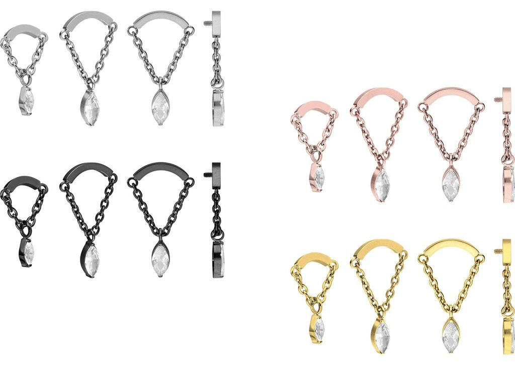 Titan Schraubaufsatz mit Außengewinde BOGEN + KETTE + KRISTALLTROPFEN Gold Designgröße: 11,5 x 21mm