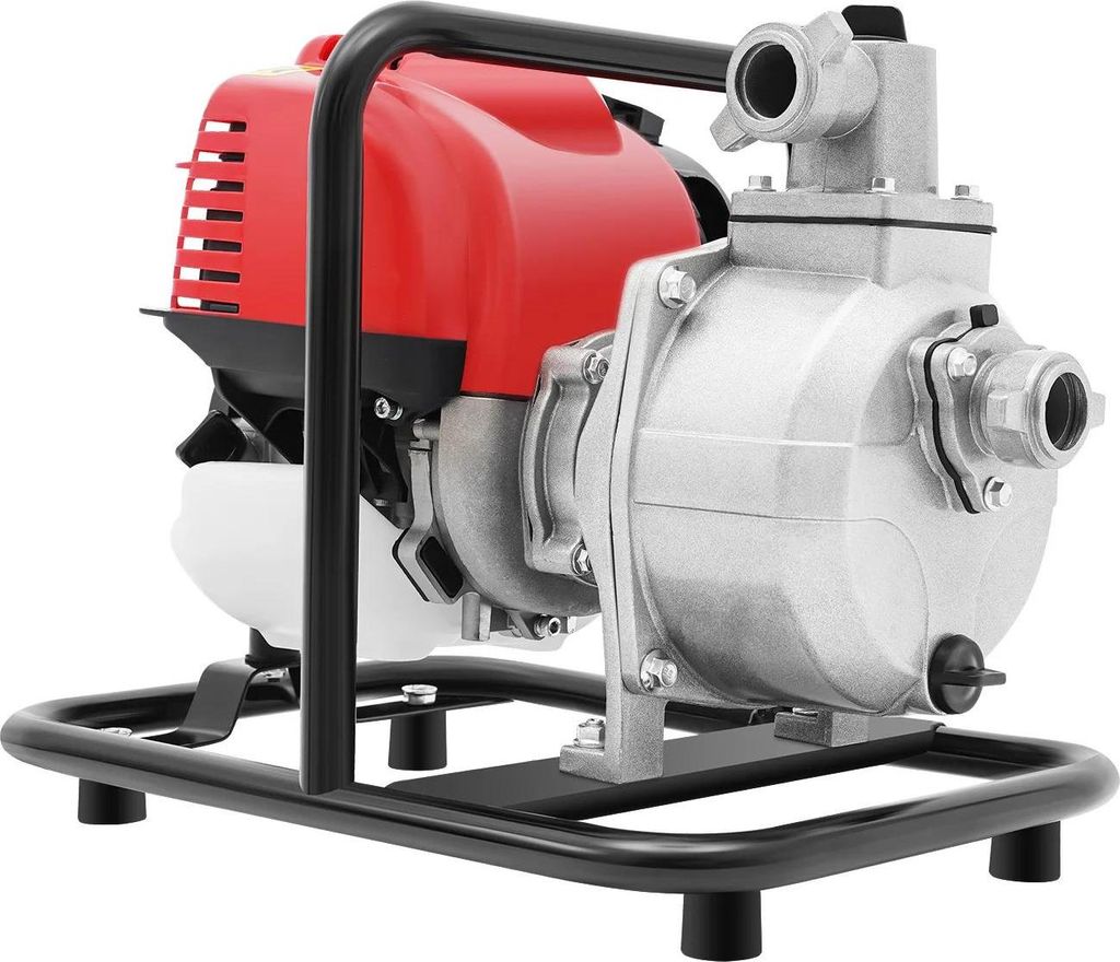 Benzin-Wasserpumpe - Kreiselpumpe - 38 cm³ - 1,2 kW - 4-Takt - Seilzugstart - Öltank 900 ml - - Rot
