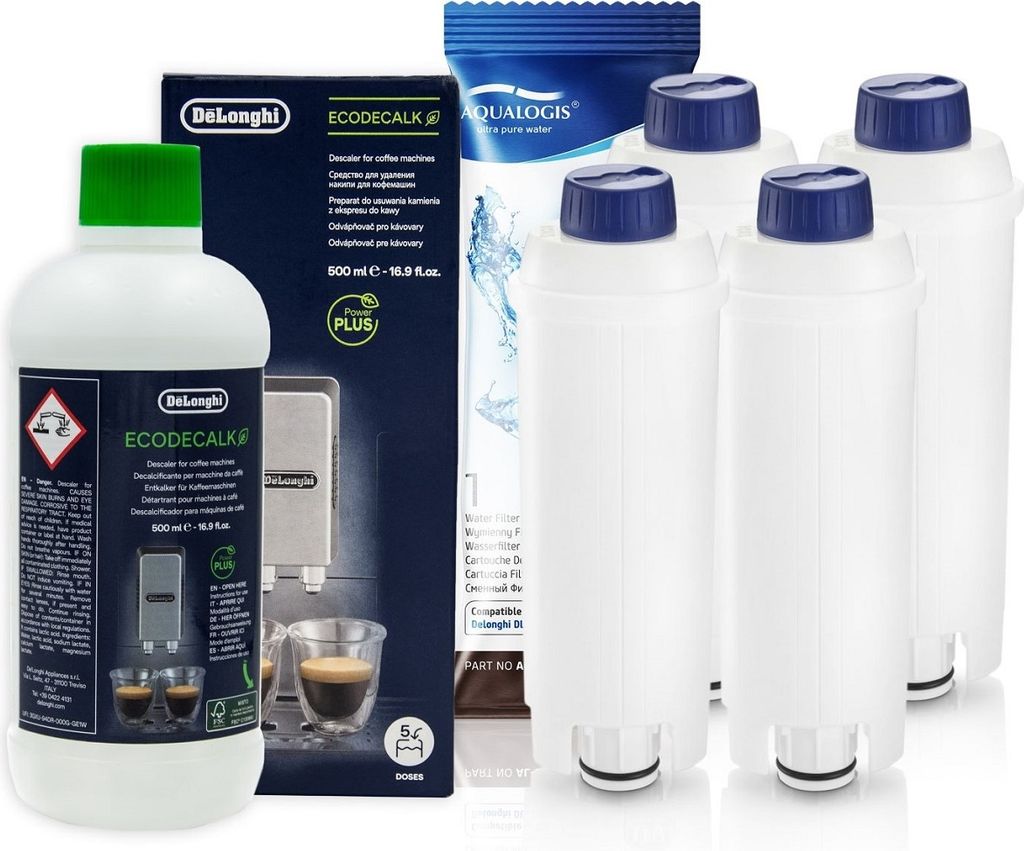 Set für Delonghi Aqualogis AL-S002 4 Stück, EcoDecalc Entkalker 500ml 1 Stück Bürste AQ-434